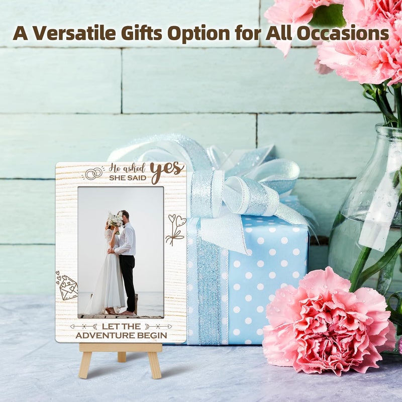 OXRUN Personalized Picture Frame, Wedding Gifts Wooden Photo Frame with Easel, 4x6 Picture Frame for Tabletop Display - He Asked, She Said Yes - A13 - Image 5
